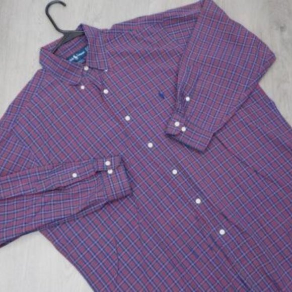 Ralph Lauren Mens Plaid Dress Shirt Yarmouth Cotton Button Down Pony Logo Top - Picture 1 of 7